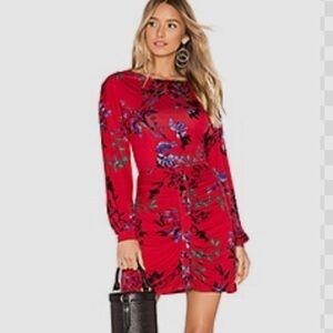 HOUSE Of HARLOW Revolve Siri Red Floral Soft Comfy Long-Sleeve Dress sz XS